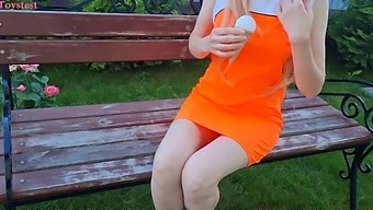 Public Masturbation With A Sexy Girl And Her Vibrator In The Park Bench